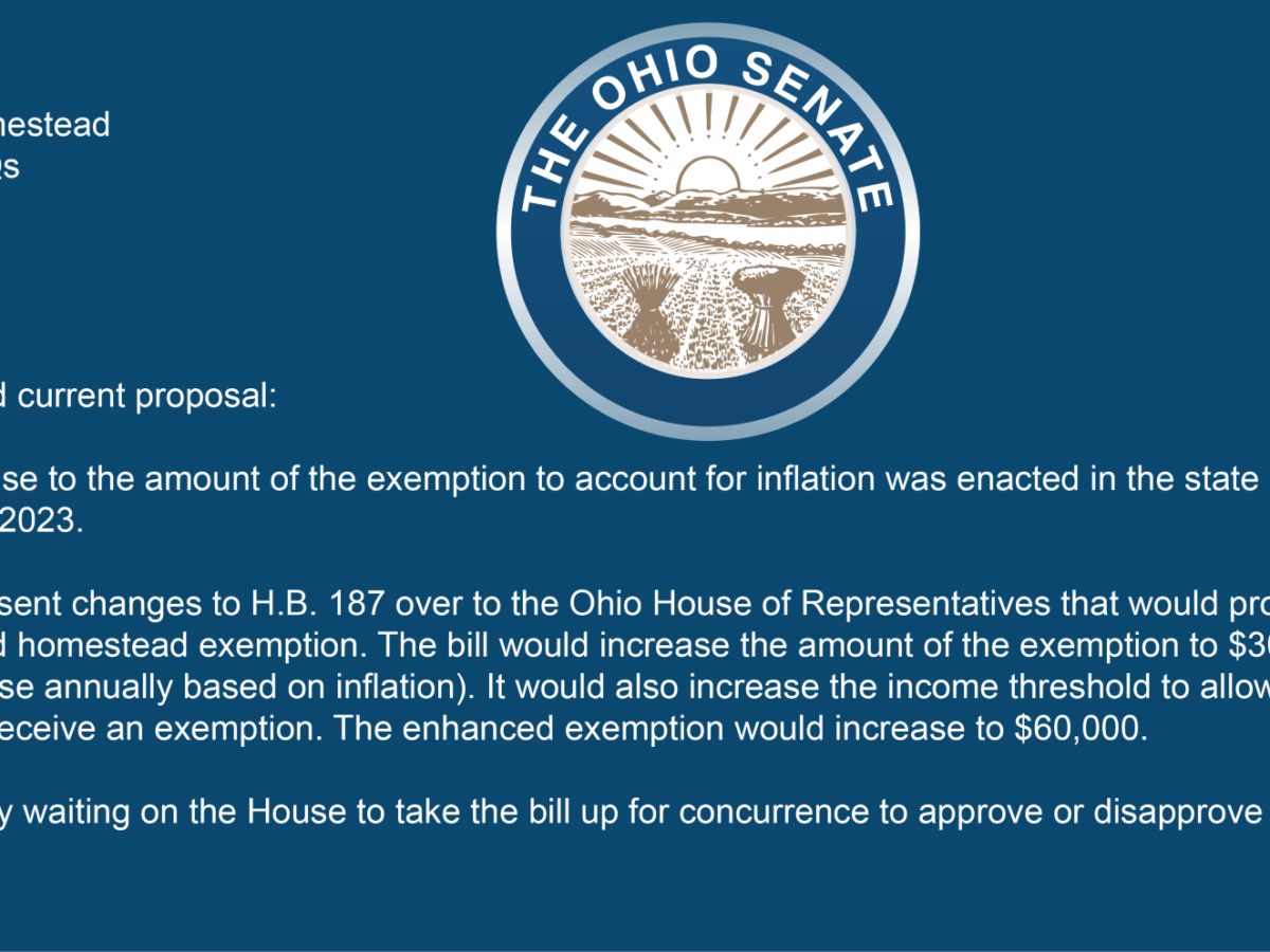 Ohio House Bill 187 Broadens Eligiblity for Homestead Exemption Program