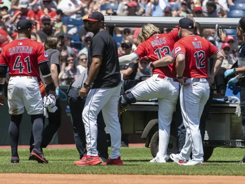 Guardians shortstop Gabriel Arias taken off the field on cart with left ankle sprain